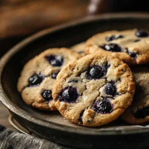 Home 1 Cooling sourdough discard blueberry cookies with blueberries visible inside