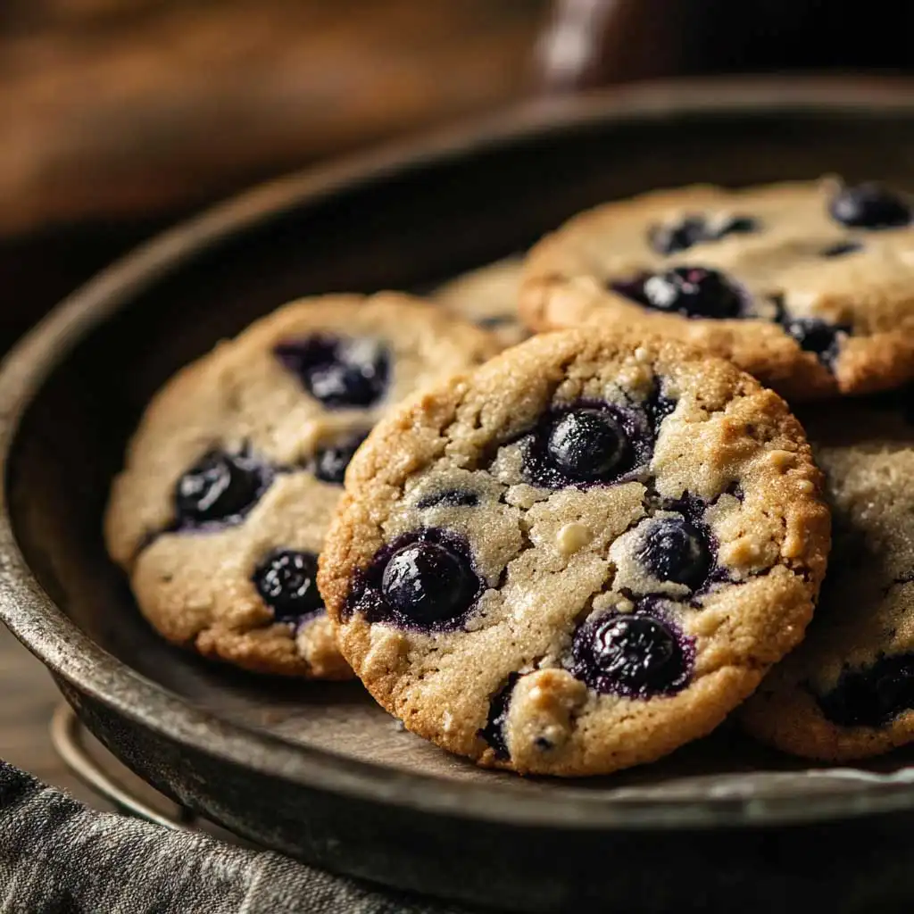 Cooling sourdough discard blueberry cookies with blueberries visible inside