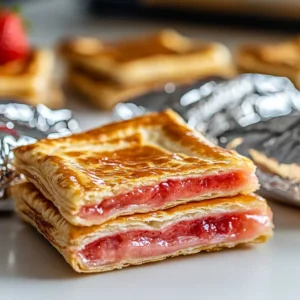 A homemade Pop Tart with glaze and sprinkles next to a foil-wrapped store-bought Pop Tart and a bowl of jam.