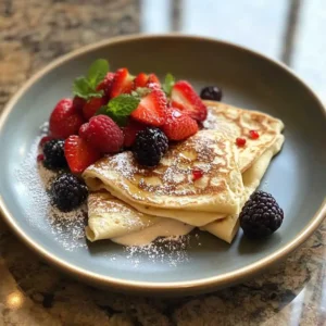 A split plate featuring two delicious sourdough crepe filling options—one with Nutella, banana, and honey, and the other with scrambled eggs, crispy bacon, and cheddar cheese