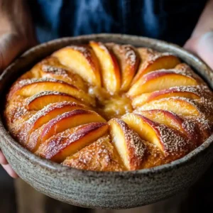 Fresh ingredients for sourdough discard peach dessert, including peaches, sourdough discard, and buttermilk.