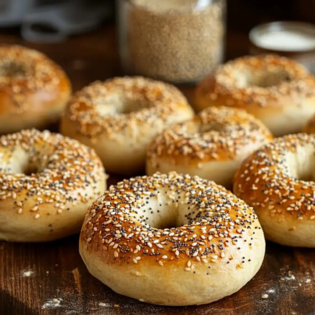 freshly-baked-sourdough-discard-bagels-arranged