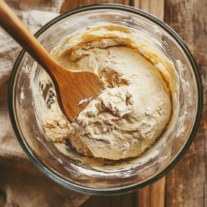 Home 8 A baker’s hands folding smooth, elastic sourdough dough in a glass bowl after autolyse.