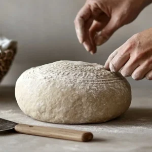 Home 31 A golden sourdough loaf with a slice revealing its airy crumb.