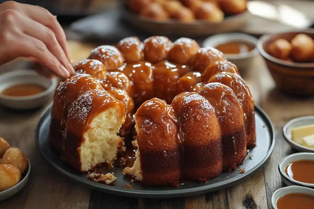 Sourdough-Monkey-Bread-Prep-to-Perfection Sourdough monkey bread preparation and baked result.