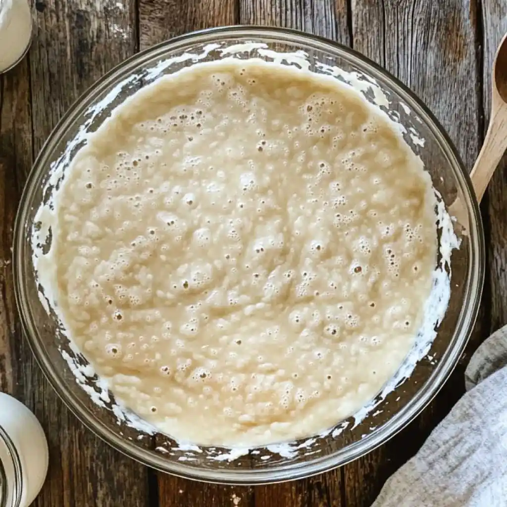 Baker’s hands folding sourdough dough in a glass bowl with a dough scraper, emphasizing sourdough hydration techniques.