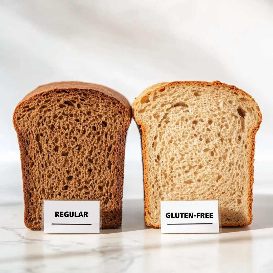 Comparison of regular sourdough bread and gluten-free sourdough bread.