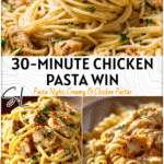 30-Minute Easy Chicken Recipes Pasta 4 Close-up of creamy pasta noodles with chicken making Easy Chicken Recipes Pasta for Good Easy Dinners 2