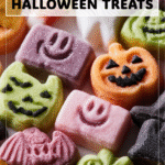 Adorable Halloween Shaped Food For A Festive Treat Table 4 Plate of Halloween shaped snacks including bat cookies, pumpkin crackers, and monster cupcakes. 2