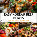 Asian Dishes Made Easy: Korean BBQ Beef Bowls 4 Hearty rice bowl with BBQ beef slices, colorful vegetables, and creamy spicy topping. 2