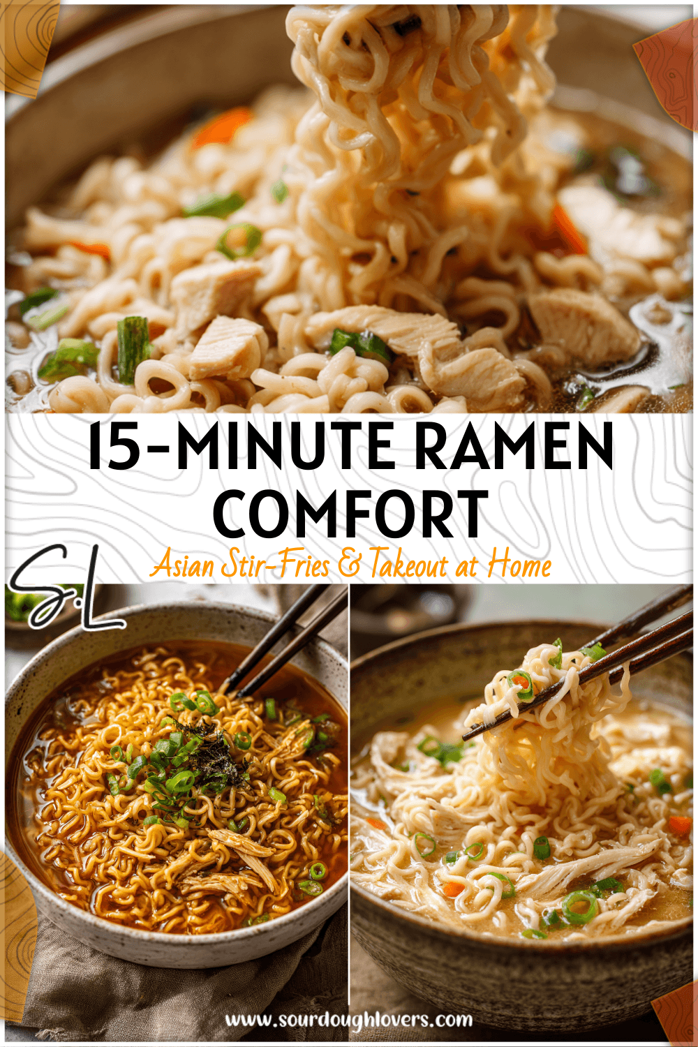 Quick canned chicken ramen noodles served with green onions and broth in a bowl. 2