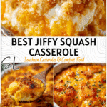 Classic Jiffy Squash Casserole with a Cheesy Twist 4 Jiffy squash casserole baked to golden perfection with gooey cheese and buttery crumb topping 2
