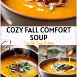 Cozy Soups for Fall: Butternut Squash Comfort in a Bowl 4 Steaming bowl of cozy butternut squash soup with seasonal garnishes on a wooden table. 2