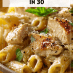 Creamy Garlic Parmesan Chicken Pasta in 30 Minutes 4 Bowl of creamy garlic pasta with chicken served as Easy Dinner Meals For Family and Easy Work Week Dinners 2
