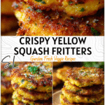Crispy Parmesan Yellow Squash Fritters Recipe 4 Golden crispy yellow squash fritters stacked on a plate with parmesan garnish 2