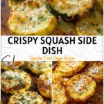 Crispy Parmesan Yellow Squash Side Dish Recipe 4 Straight neck yellow squash slices baked with Parmesan served on a wooden board. 2
