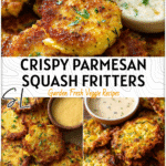 Crispy Recipes Using Yellow Squash: Parmesan Fritters 4 Crispy parmesan yellow squash fritters arranged on a tray with dipping sauce 2