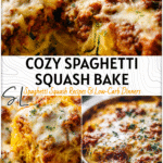 Decadent Spaghetti Squash Pasta Bake Recipe 4 Golden spaghetti squash pasta bake topped with melted cheese and fresh herbs in a casserole dish 2