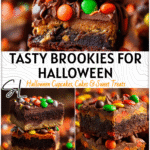 Delicious Fall Brookies for Halloween Celebration 4 Stack of brookies layered with chocolate and topped with colorful Halloween decorations 2