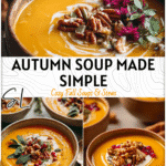 Easy Autumn Spicy Butternut Squash Soup Recipe 4 A rustic autumn-style bowl of butternut squash and sweet potato soup topped with fresh toppings. 2