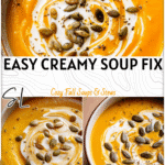 Easy Butternut Squash Soup Recipe for Chilly Days 4 Creamy butternut squash soup topped with cream swirl and toasted pumpkin seeds 2