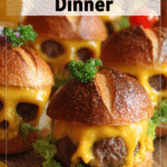 Easy Cheeseburger Skulls for a Festive Dinner 4 Festive cheeseburger skull buns made with skull pan molds for a Halloween dinner idea 2