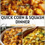 Easy Corn and Squash Recipe for Family Meals 4 Baked corn and squash recipe served in a ceramic casserole with herbs on top 2