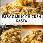 Plate of garlic pasta with chicken and herbs styled as Easy Dinner Recipes For First Time Cooks or family meals 2