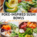 Easy Poke Bowl Inspired California Roll Meal Prep 5 Poke bowl inspired California Roll sushi bowl with bright vegetables, rice, and crab for bento box recipes for adults. 2