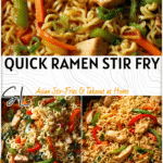 Easy Ramen Stir Fry | Chicken Veggie Weeknight Recipe 4 Colorful chicken ramen stir fry with peppers, carrots, and noodles in a pan. 2