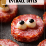 Easy Salami Mozzarella Eyeballs for Halloween Party 4 Plated salami mozzarella eyeballs ready as Spooky Foods For Halloween Potluck dish 2
