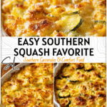 Easy Southern Squash Casserole Recipe for Summer Nights 4 Golden baked southern squash casserole topped with cheese in a rustic dish for late summer recipes dinner. 2
