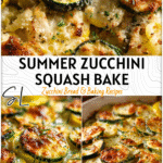 Easy Summer Zucchini and Squash Parmesan Bake 5 Baked zucchini and squash slices layered in a dish with golden parmesan topping. 2