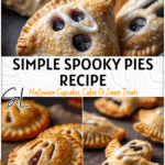 Easy Vegan Ghost Hand Pies for Fall Recipes 4 Golden baked ghost shaped hand pies with icing on dark autumn tablecloth 2