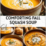 Fall Butternut Squash Soup Recipe for a Comforting Dinner 4 Golden bowl of fall butternut squash soup served with breadsticks on a rustic table. 2