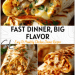 Fast and Flavorful Cheesy Garlic Chicken Wraps 4 Cheesy garlic chicken wraps with melted cheese and golden tortilla for a fast dinner idea. 2