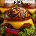 Festive Cheeseburger Skulls for Main Dishes 4 Cheeseburger skull buns plated as festive Halloween food dinner main dish 2
