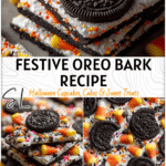 Festive Oreo bark with candy corn and sprinkles for Easy Halloween Snack Ideas For Kids Party 2