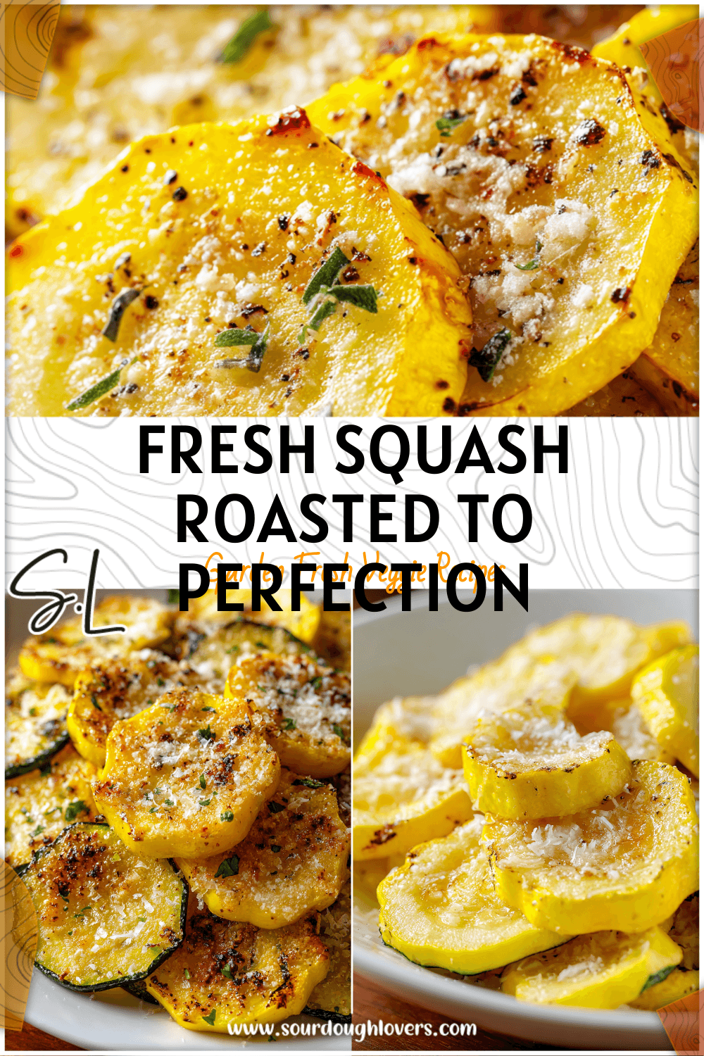 Roasted slices of yellow squash sprinkled with Parmesan on a white plate. 2