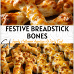 Fun Halloween Breadstick Bones with Cheese 4 Tray of cheesy breadstick bones baked golden brown as Spooky Appetizers For Halloween movie nights. 2