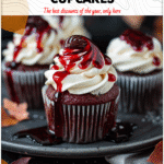 Ghostbusters Stay Puft Sweets for Easy Halloween Food 4 Close-up of Halloween Decorated Cupcakes with a vampire bite design and festive red frosting swirl. 2