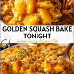 Golden Baked Squash Casserole Perfect for Dinner 4 Golden baked yellow squash casserole served in a ceramic baking dish 2