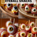 Gory Yet Cute: Halloween Eyeball Skewers with Cheese & Salami 4 Halloween party tray of eyeball-shaped skewers with mozzarella, salami, and olives 2