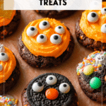 Halloween Brookies with Frosting & Candy Treats 4 Halloween brookies decorated with orange frosting and candy eyes for a festive kids Halloween treat 2