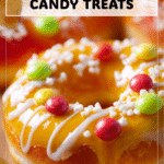 Halloween Donut Treat With Apple Slice Candies 4 Halloween donuts decorated with candy apple slices arranged on festive table. 2