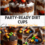 Halloween Treats And Food: Easy Dirt Cups for Parties 4 Halloween party display with dirt cups topped with colorful candies and cookie crumbs 2