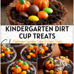 Halloween Treats for Kindergarten: Cute Dirt Cup Recipe 4 Kid-friendly chocolate Halloween dirt cups decorated with candy pumpkins for school party 2