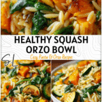 Healthy Butternut Squash, Zucchini and Spinach Orzo 4 Colorful orzo pasta dish studded with roasted butternut squash, zucchini slices, and spinach leaves 2