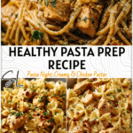 Healthy Garlic Parmesan Chicken Pasta Prep 5 Bowls of garlic parmesan chicken pasta arranged for healthy meal prep pasta 2