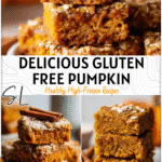 Healthy Gluten Free Pumpkin Desserts with Oats 4 Healthy gluten free pumpkin oatmeal bars served on a white plate with cinnamon sticks. 2
